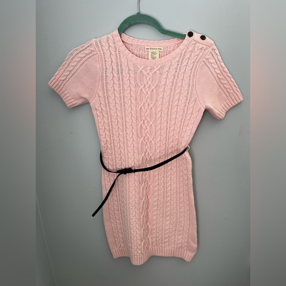 Pink Casual Short Sleeve Crew Neck Sweater Dress